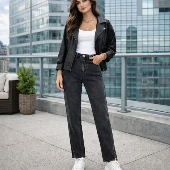 Social Tourist Black Zip Hem Straight Jeans W26 Y2K Grunge Streetwear - Picture 11 of 11